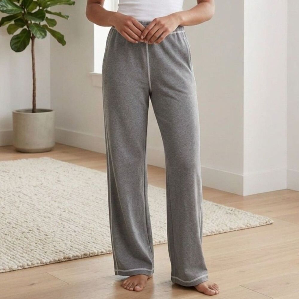 Womens XL Grey Wide Leg Contrast Stitch Sweatpants Drawstring Lounge Pants XL - Picture 2 of 10